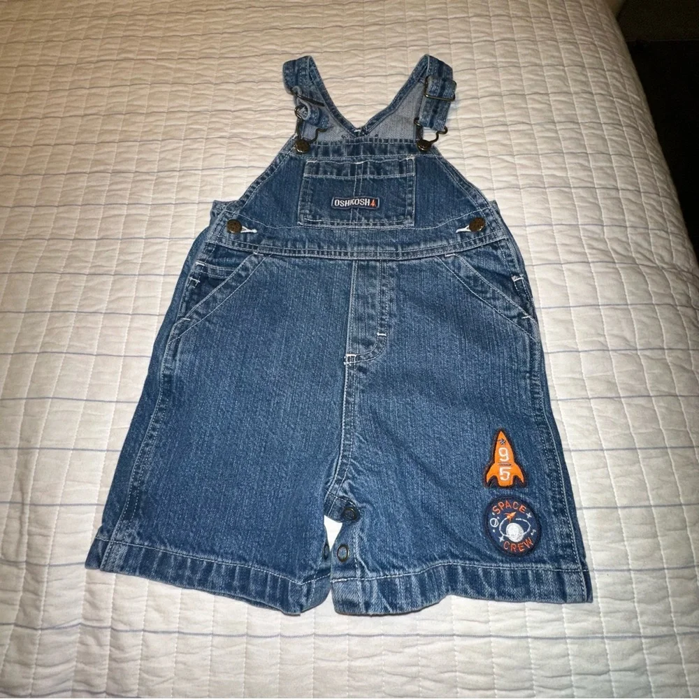 OSHKOSH Denim Shortalls 18 Months Overalls Shorts Blue Jean‎ Rocket Space Crew